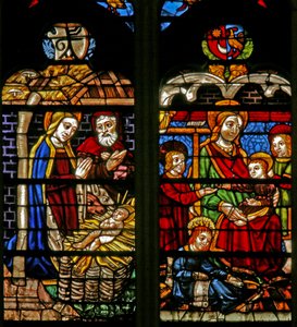 Fenster w132, Geburt Christi; Maria Cleophas und Kind Apostel von French School