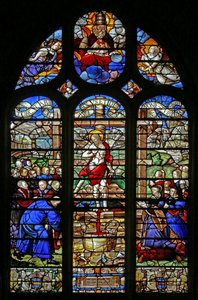 Fenster w14, die mystische Presse; Stifter Jean le Teillieur des Ebrieux von French School