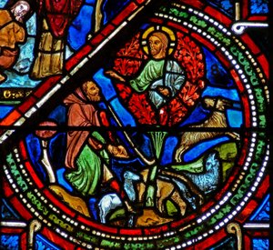 Fenster w15 zeigt Moses und den brennenden Dornbusch von French School