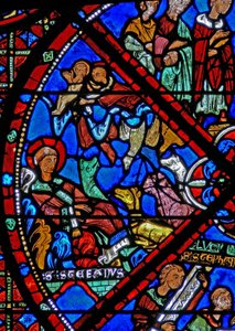 Fenster w15 Darstellung des toten Körpers des Heiligen Stephanus, der verlassen wird; Tiere werden von Vögeln abgehalten von French School