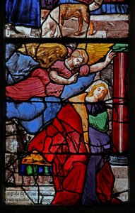 Fenster w18, das eine Szene aus dem Leben des heiligen Ivo darstellt von French School