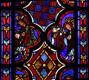 Fenster w1, das Christus darstellt, der sagt: Ich bin die Auferstehung und das Leben von French School