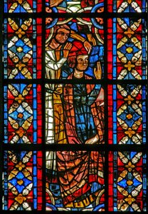 Fenster w209, eine Szene aus dem Leben des heiligen Savinien darstellend: gefoltert mit einem glühenden Helm