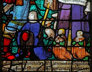 Fenster w20, ein Stifter und Kinder