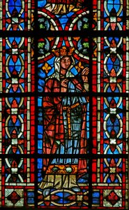 Fenster w211, eine Szene aus dem Leben der heiligen Helena darstellend: Königin Gratulie von Korinth empfängt ihren Arzt von French School