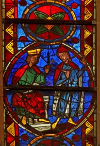 Fenster w213, Darstellung einer Szene aus dem Leben von St. Thomas: Gundaphorus, König von Indien, sendet nach einem Architekten