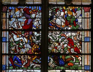 Fenster w21, der heilige Jakobus erscheint in der Schlacht von Clavijo darstellend von French School