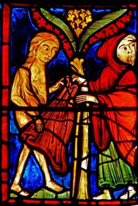 Fenster w21 Darstellung von Zosimus gibt der Heiligen Maria die Ägypterin seinen Mantel