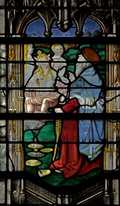 Fenster w23 mit Darstellung des Heiligen Antonius: von drei Frauen versucht von French School