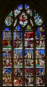 Fenster w23, Szenen aus dem Leben von St. Crepin und St. Crepinian darstellend