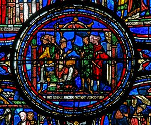 Fenster w23, Darstellung des Heiligen Thomas Becket, der Gesandte des Königs empfängt von French School