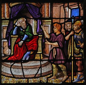 Fenster w25 zeigt eine Szene aus der Geschichte von Joseph: vor dem Pharao