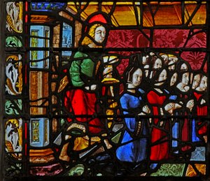 Fenster w2, der heilige Johannes mit den Stiftern und (vielen!) Töchtern darstellend