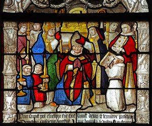 Fenster w31 zeigt eine Szene aus dem Leben von St. Denis: er wird zum Bischof geweiht von French School