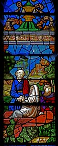 Fenster w38, das die Auferweckung des Lazarus darstellt