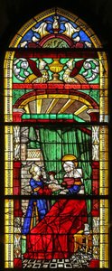 Fenster w3, das die Geburt der Jungfrau Maria darstellt von French School
