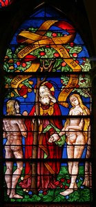 Fenster w40, Adam und Eva erhalten die Warnung darstellend von French School