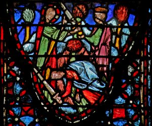 Gottes Soldat erscheint Josua, der zu Boden fällt. Josua V 13-16 von French School