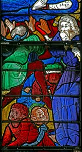 Fenster w4, Beerdigung der Jungfrau Maria und das Stürzen des Sarges (der Junge aus Bourges) von French School