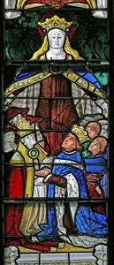 Fenster w4, Jungfrau Maria als Beschützerin, Papst Paul II. und König Ludwig XI. von French School