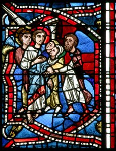 Fenster Nr. 5-R, Darstellung von ein Engel führt Lot aus der Stadt von French School