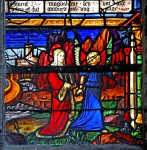 Fenster w5, Maria Magdalena; sie geht ins Exil und wird von einem Engel geführt darstellend von French School