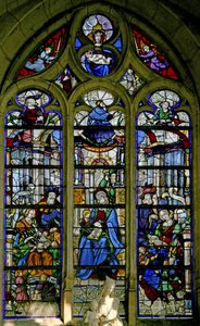 Fenster w6, Die heilige Anna lehrt die Jungfrau lesen; Maria Jakobe und Maria Salome und Familien; David, Asa, Josias oben
