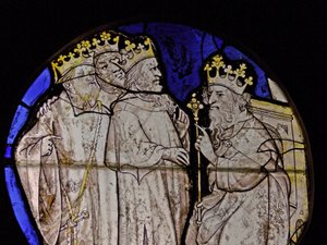 Fenster w72 Darstellung der Heiligen Drei Könige vor Herodes - Panel aus den Niederlanden?