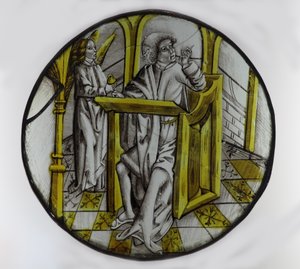 Fenster w76, Darstellung des Heiligen Matthäus mit seinem Symbolengel von French School