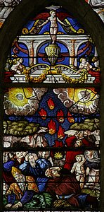 Fenster w7, Szene aus dem Buch der Offenbarung des Johannes: Sterne fallen zur Erde: Die Sonne wird schwarz und der Mond wie Blut