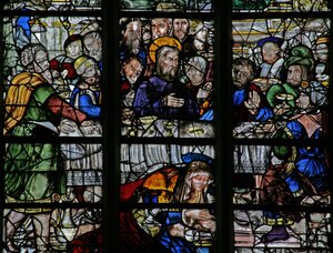 Fenster w9, Darstellung der Ereignisse im Haus von Simon: Maria Magdalena wäscht die Füße Christi