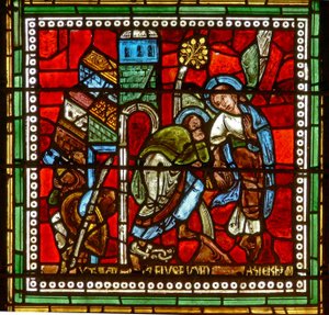 Fenster wXVIII mit Petrus, der von einem Engel aus dem Gefängnis geführt wird von French School
