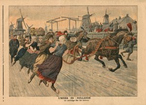 Winter in Holland, Schlittschuhlaufen auf dem Kanal, Illustration aus 