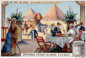 Winter in den Ländern der Sonne: Pyramiden gesehen aus der Umgebung von Kairo - Werbevignette, Liebig, ca. 1900 von French School