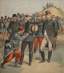 Bei den Armeemanövern: Der Herzog von Connaught prüft die Tasche eines Soldaten, Illustration aus Le Petit Journal: Supplement illustre, 2. Oktober 1898 von French School