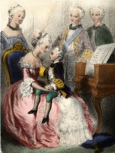 Wolfgang Amadeus Mozart (1756-1791) in den Armen der österreichischen Kaiserin Marie-Therese - in „Die illustren Kinder - historische Erzählungen“ von Madame Eugenie Foa