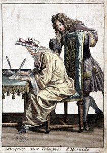 Frau im Hemd und Nachthaube schreibt einen Brief mit einem Mann, ca. 1715 von French School