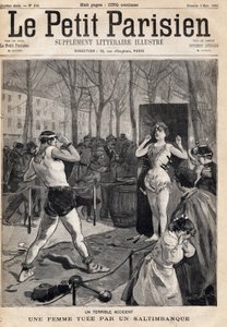 Frau bei einem Unfall während einer Straßenshow von Gauklern auf der Place des Quinconces in Bordeaux getötet. In „Le Petit Parisien“ am 05.03.1893 (Gravur)
