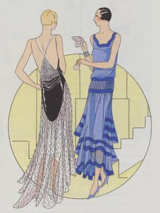 Abendmode der Frauen aus den 1930er Jahren von den Designern Jenny und Philippe et Gaston von French School