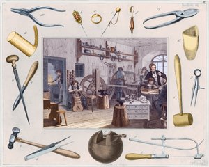 Werkstatt und Hauptwerkzeuge der Schmuckherstellung von French School