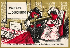Röntgenstrahlen - keine Notwendigkeit mehr, Briefe zu öffnen, um sie zu lesen (Chromolitho) von French School