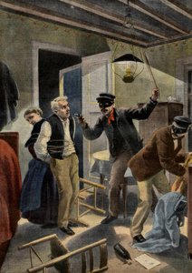 Banditentum - Ein älteres Paar wird von maskierten Eindringlingen in ihrem Haus im Gers, Frankreich, ausgeraubt. Szene des Banditentums im Gers. Illustration für Le Petit Journal, 26. Januar 1902.