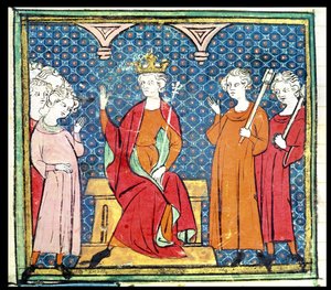 Childerich II. (ca. 653-73), Merowingerkönig von Austrasien, aus den Grandes Chroniques de France, 1375-79