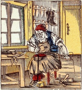 Beruf: Schuhmacher, der eine Sohle repariert, Ende des 19. Jahrhunderts von French School
