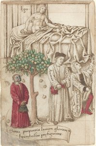 Ein Affe in Purpur mit einem kranken Mann, einem guten Mann und einem Geizhals von French early 16th Century