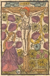 Christus am Kreuz mit einer Weinrebe von French or Netherlandish 15th Century