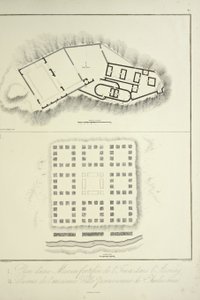 Plan einer befestigten Inka-Wohnung in Assuay; und Ruinen der alten peruanischen Stadt Chulucanas, graviert von Bouquet, Illustration aus 