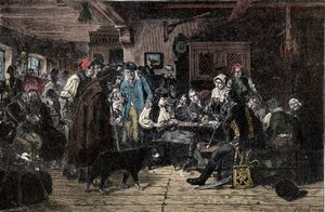 Schlesischer Krieg: Rekrutierung für die Schlesische Armee - Schlesische Kriege (1740-1763): Rekrutierung der Truppen von Friedrich II. von Preußen, genannt der Große (1712-1786) - 1882 - Holzschnitt von Friedrich Hiddemann (1829-1892) von Friedrich Hiddemann