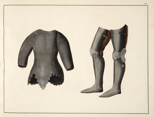 Rüstung, Platte aus Eine Geschichte der Entwicklung und Bräuche der Ritterlichkeit, von Dr. Franz Kottenkamp, veröffentlicht von Carl Hoffmann, 1842 von Friedrich Martin von Reibisch