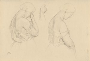 Zwei weibliche Figuren in Halbfigur und eine Studie einer Hand von Friedrich Preller